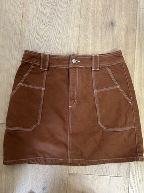 Topshop Chestnut Brown Mini Skirt with Contrast White Stitching